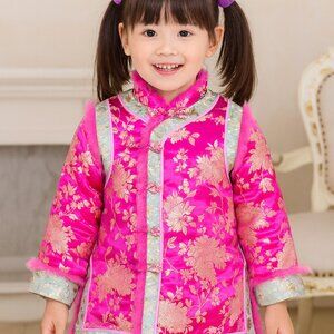 Warm and insulated Chinese lunar new year girls silk embroidery Jacket Size 4